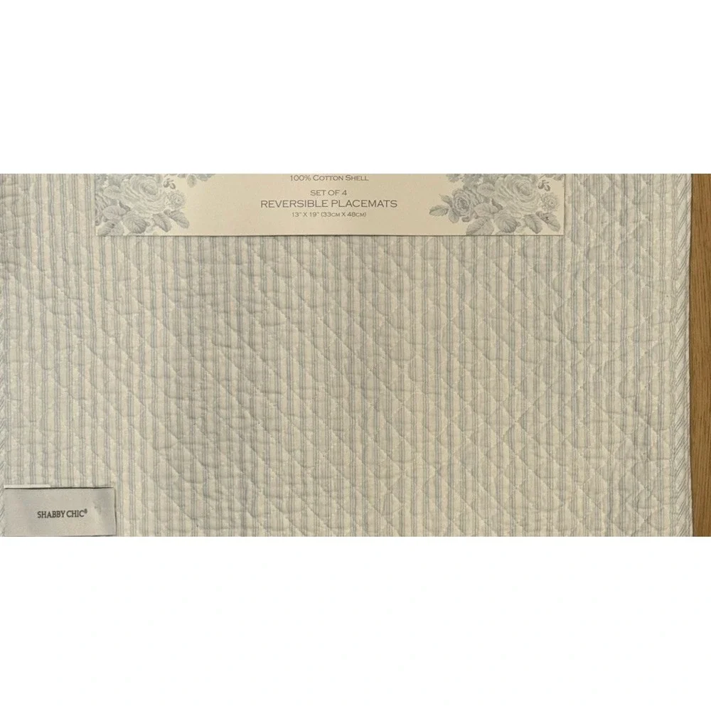 Shabby Chic 4 Scalloped Quilted Blue White‎ Placemats New Floral  Striped